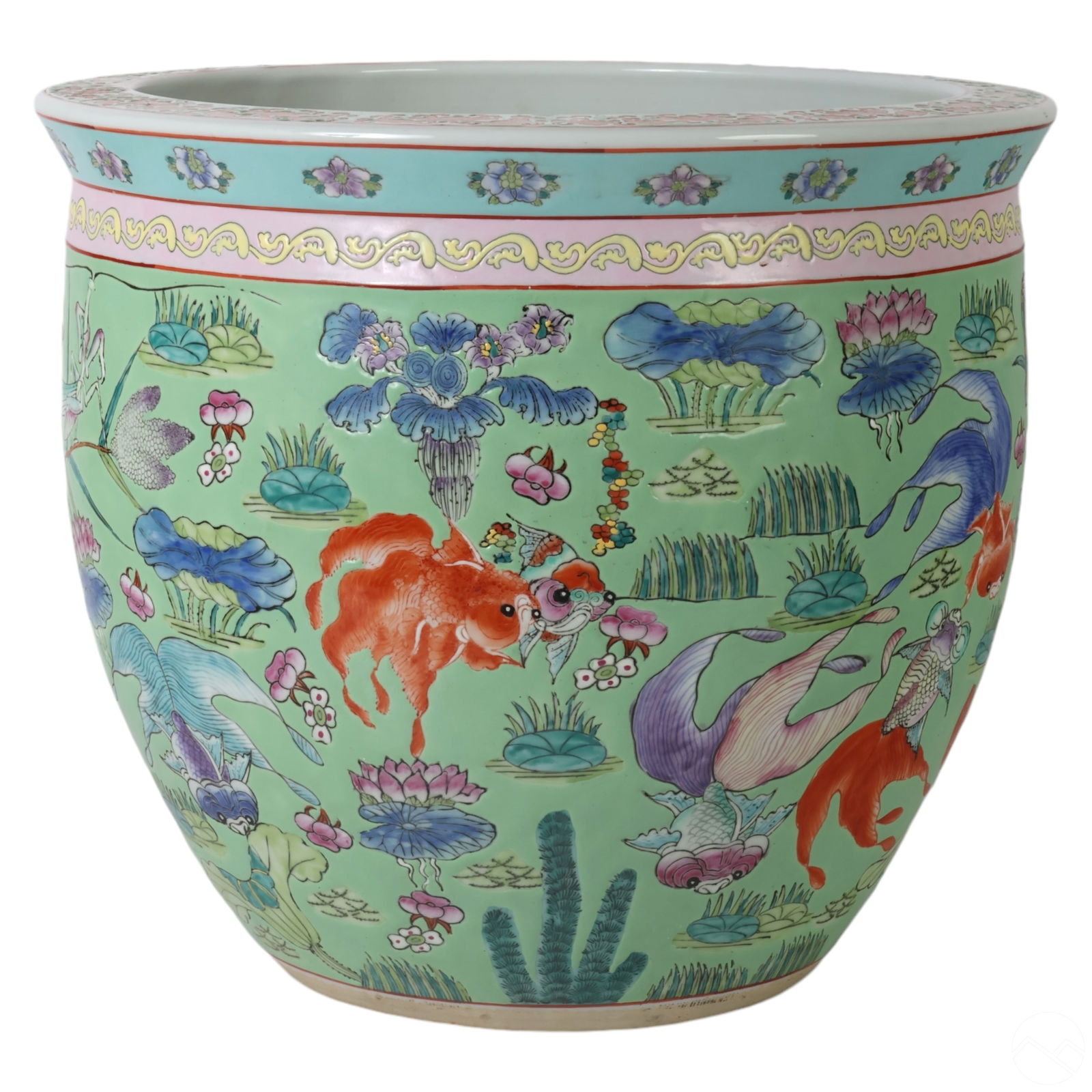 Chinese Famille Verte Porcelain Fishbowl Cache Pot (1 of 8)