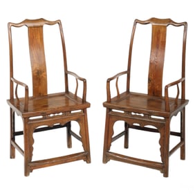 Chinese Pair of Handmade Classic Wood Yoke Chairs