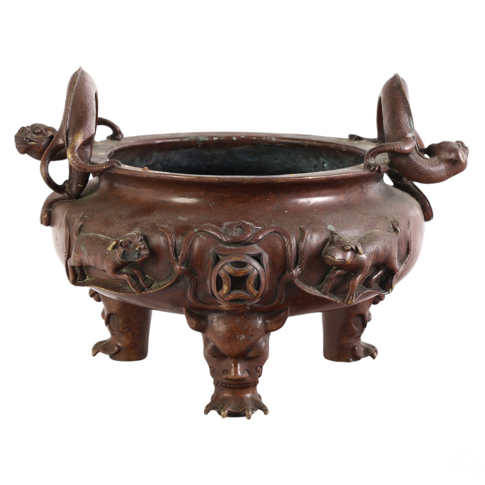 Chinese Five Toe Dragon Footed Bronze 11" Censer (1 of 8)