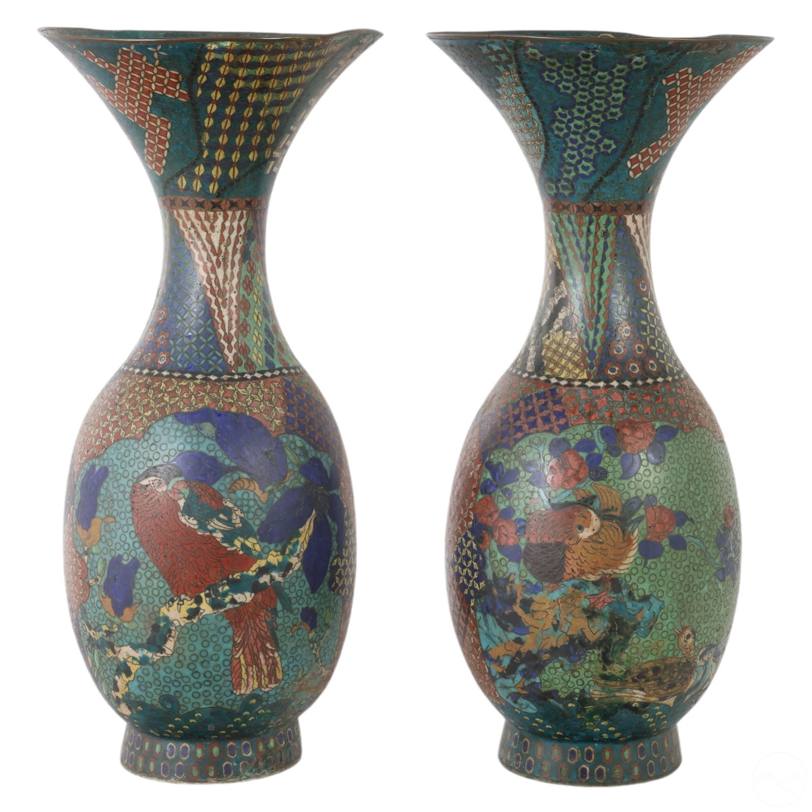 Japanese Antique Pair of Enameled Champleve Vases (1 of 8)