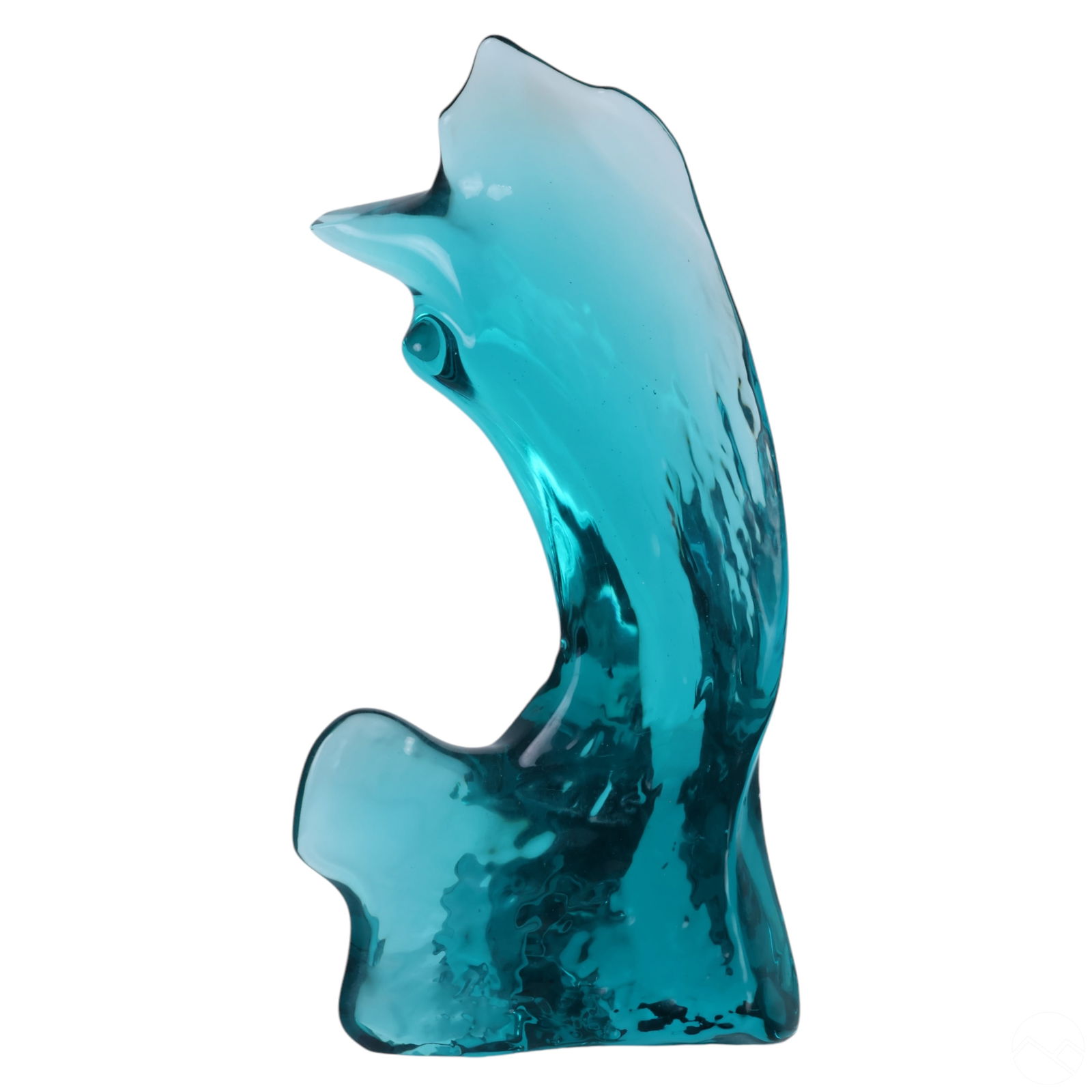Gino Cenedese 20C Abstract Murano Glass Sculpture: Murano Italian art glass sculpture in a wave-like splash design, crafted in teal with an organic form reflecting mid-century and contemporary styles. Signed on the underside, "Gino Cenedese Murano 198