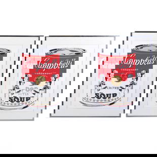 Mike McKenzie b.1954 Campbell's Soup Silkscreens: Estate lot of two vibrant color silk screens on paper by American artist Michael McKenzie (born 1953), titled Culture Soup and Pop Style Soup, both created in 1992. These pop art pieces feature McKenz