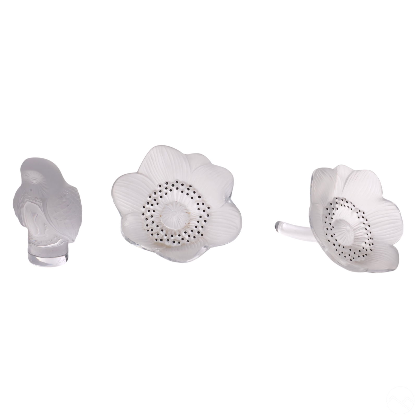 Lalique Crystal Anemone & Owl Paperweight 3pc LOT (1 of 7)