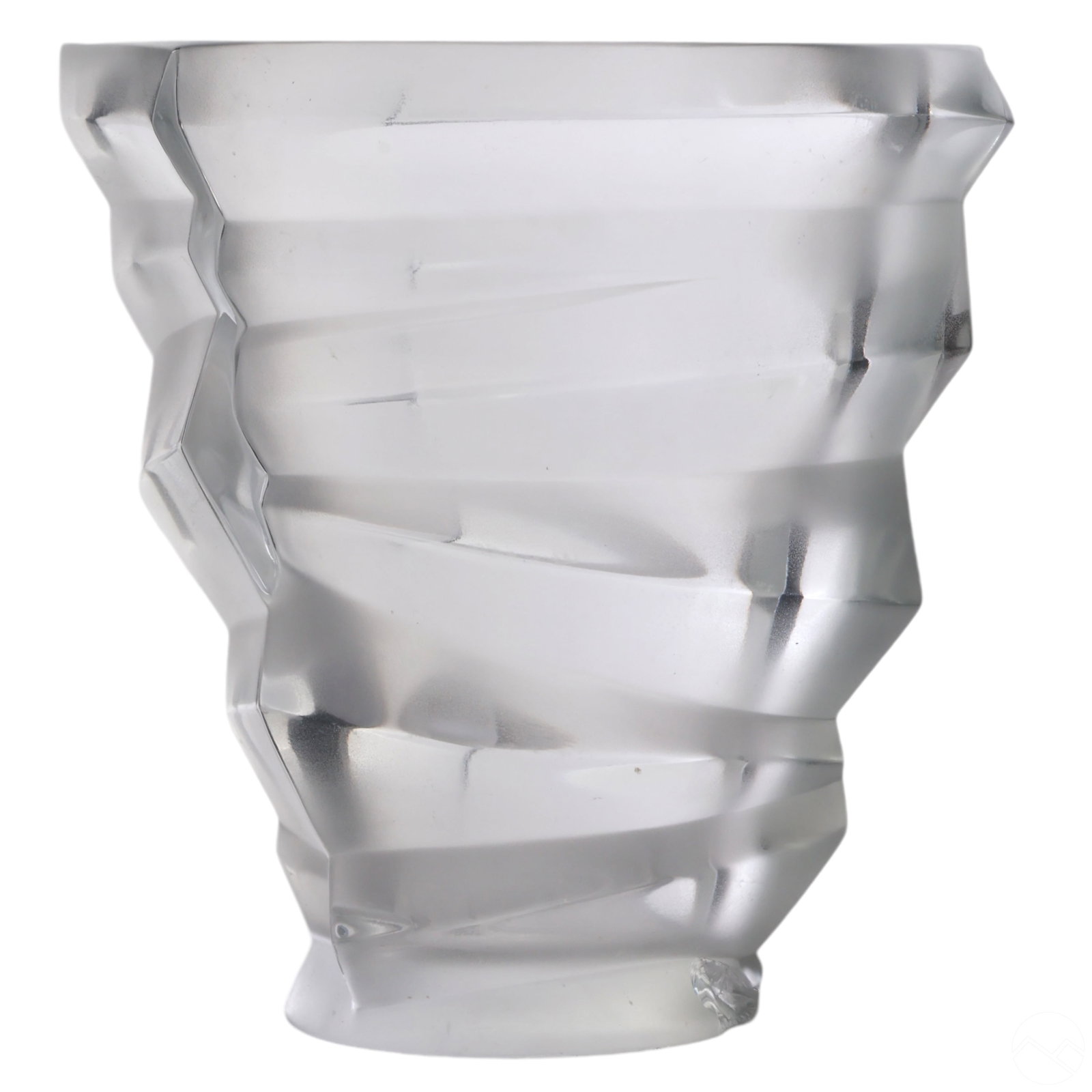 Lalique French Crystal Heavy Modern Dixie Vase: Lalique French art glass "Dixie" vase featuring a satin finish with a thick sculptural rippling design. The underside is etched with "LALIQUE FRANCE." Provenance: Private Palm Beach collection. Create
