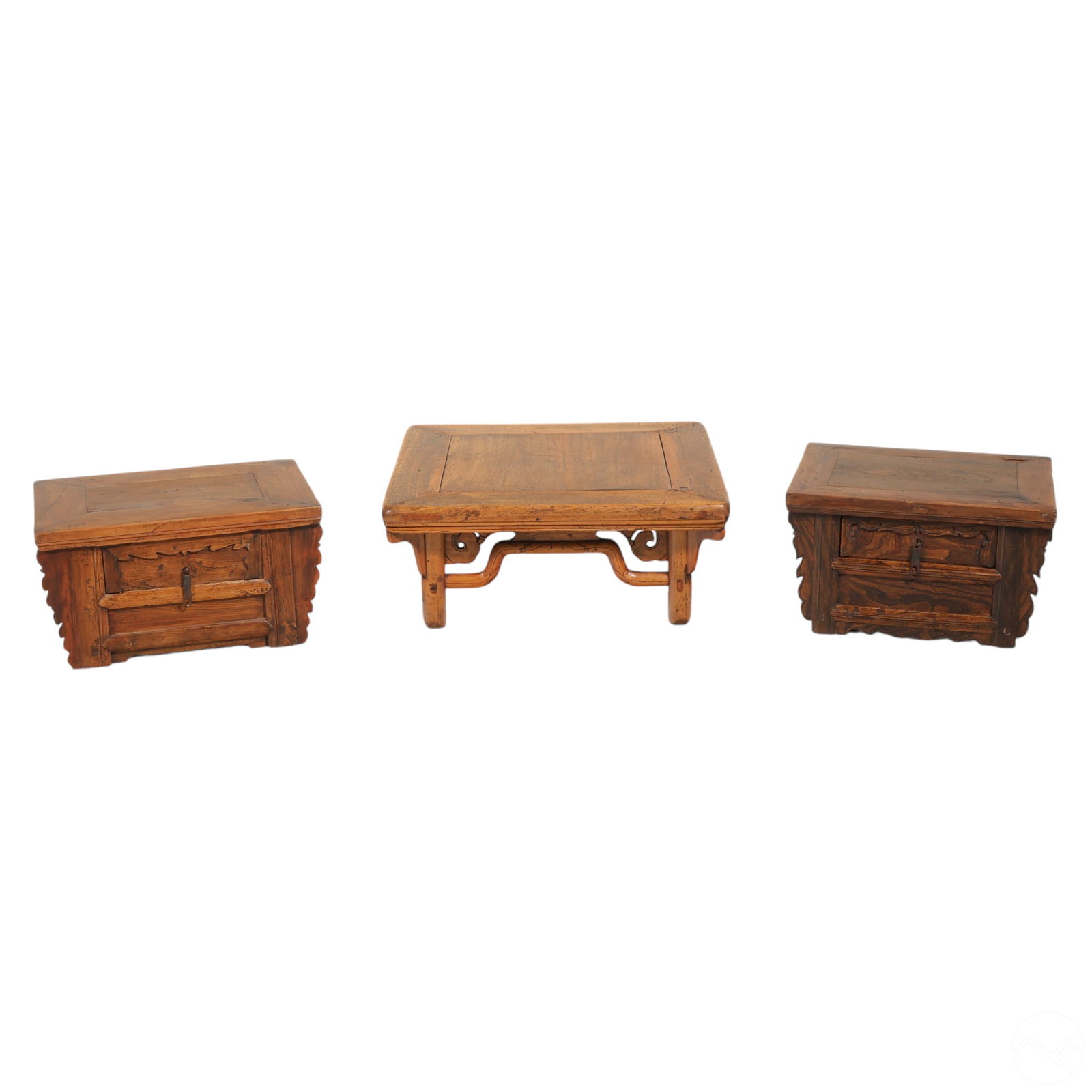 Chinese Antique Low Rustic Wood Tables 3pc LOT (1 of 9)