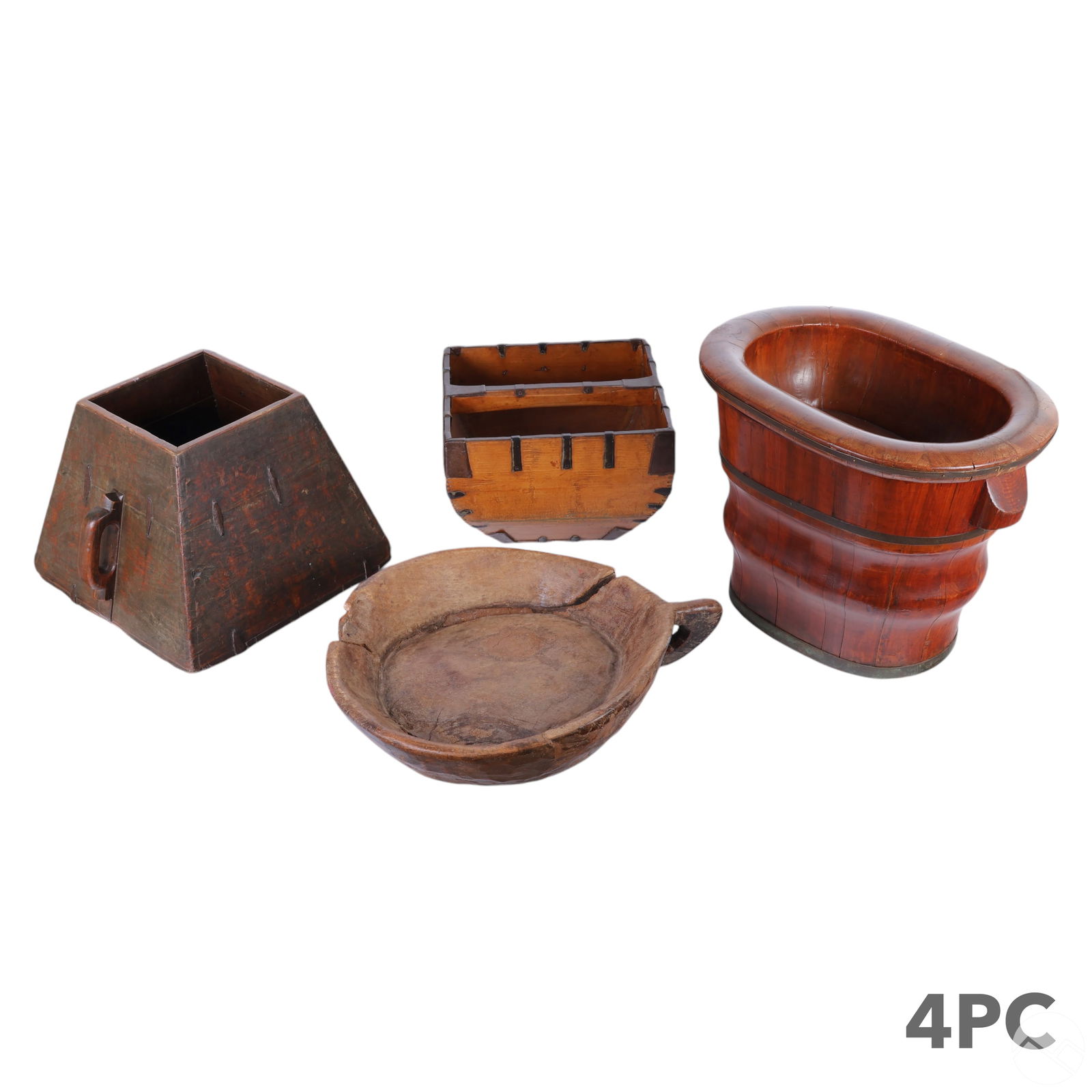 Chinese Antique Wood Rice Storage Buckets 4pc LOT (1 of 5)