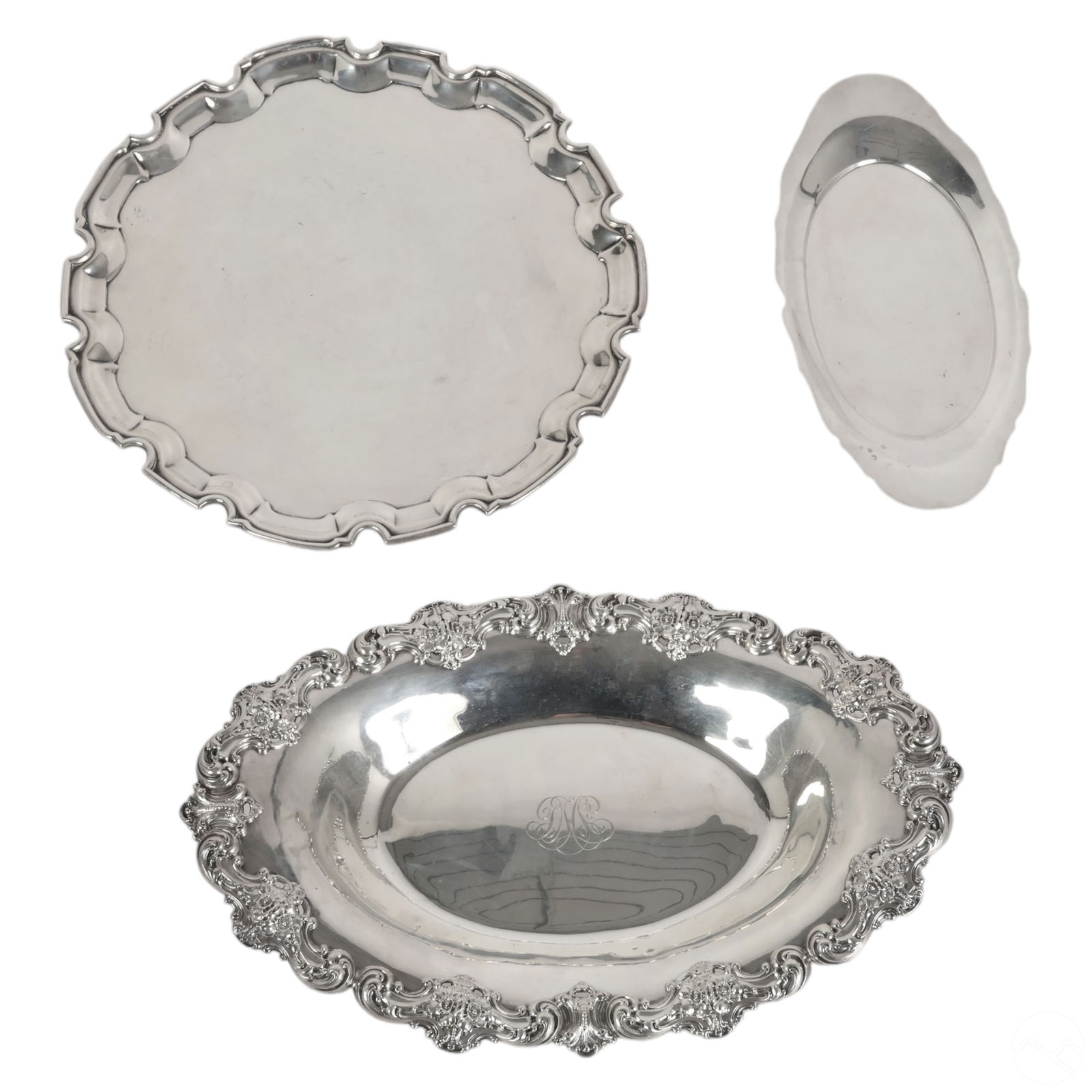 Sterling Silver Platter Tray Basket 3pc LOT 1,300g (1 of 11)
