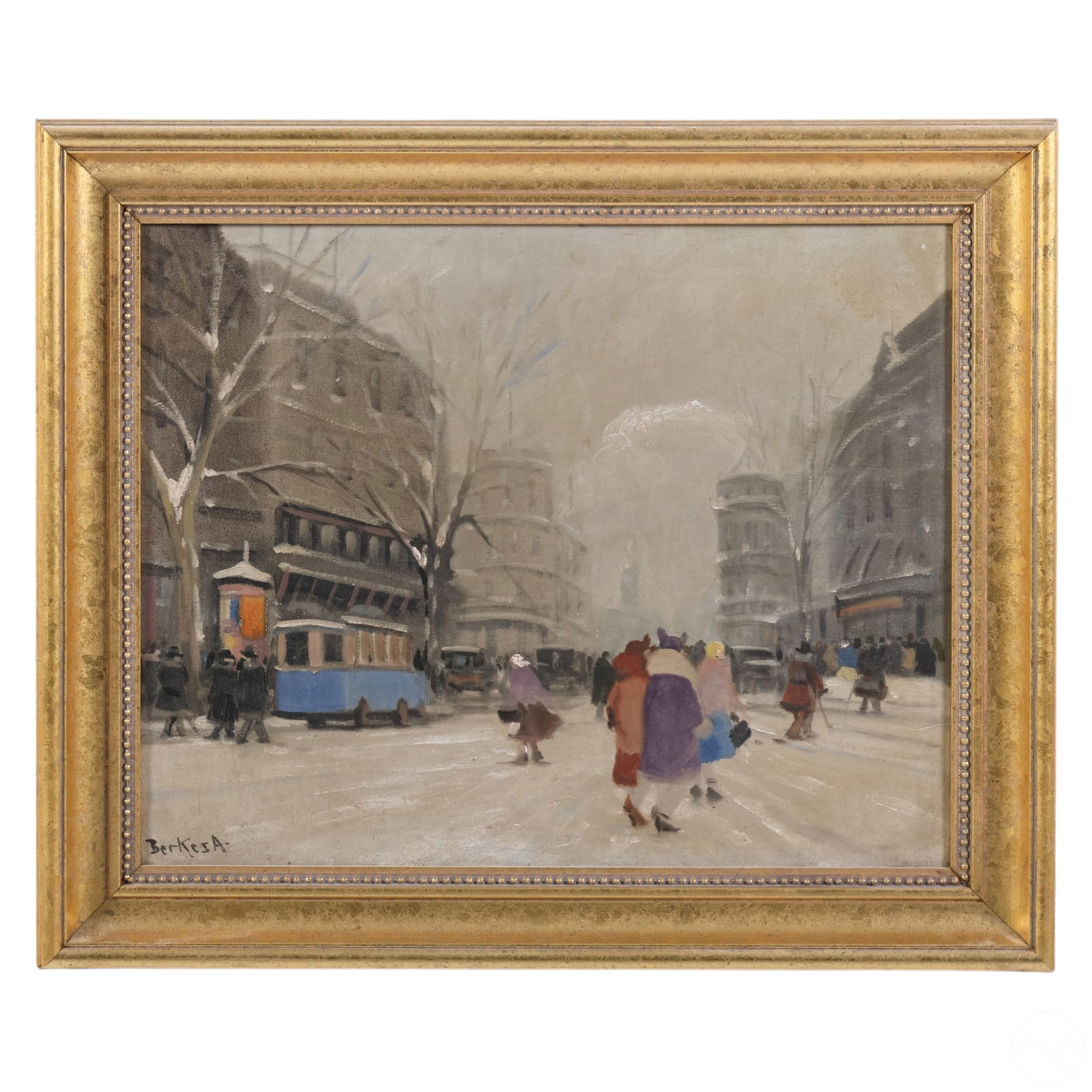 Antal Berkes 1874-1938 Snowy City Scene Painting (1 of 5)