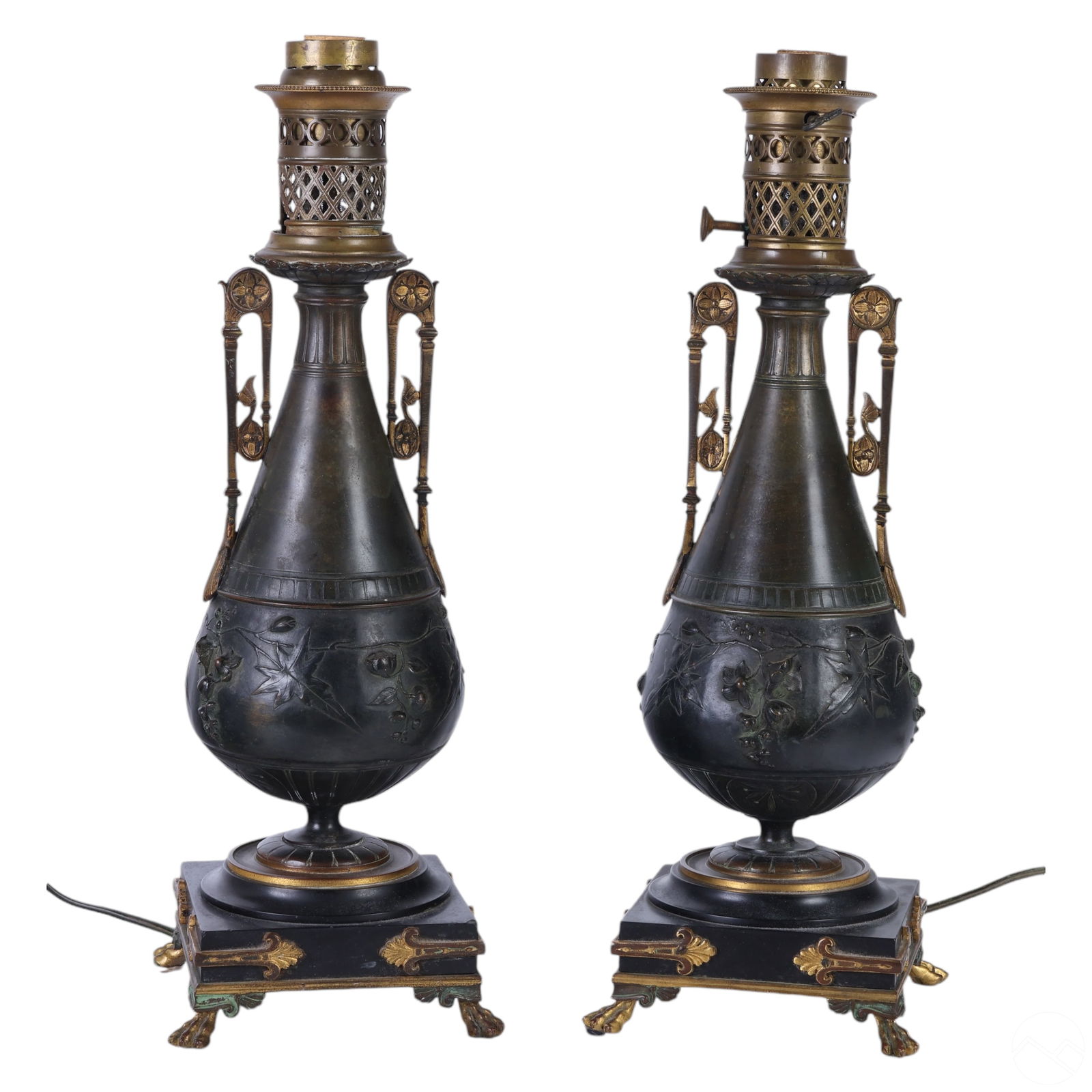 Antique Pair Egyptian Revival Bronze Amphora Lamps (1 of 8)