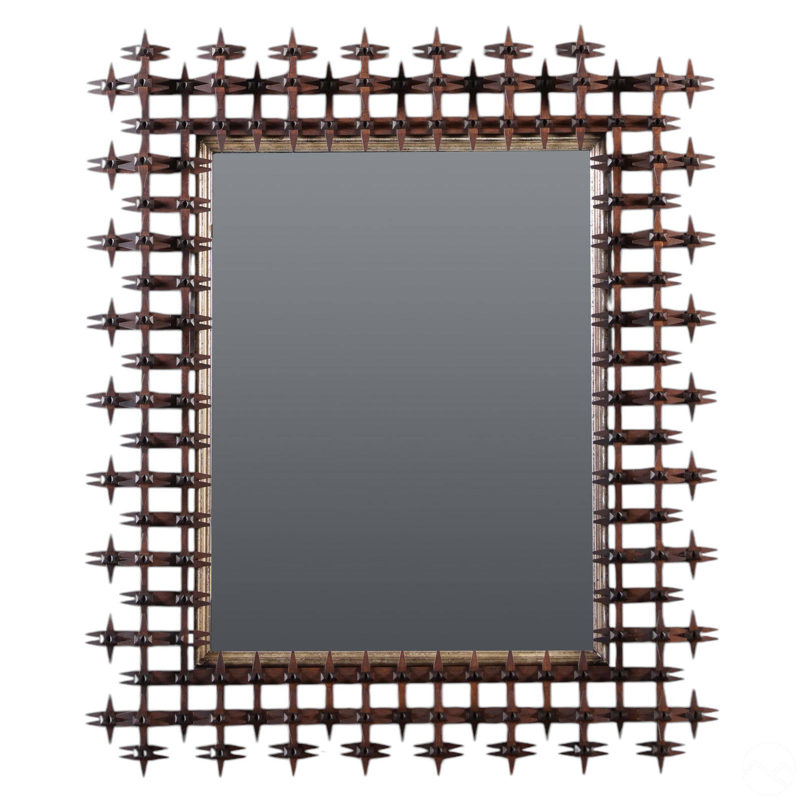 Vintage Wood Tramp Art Crown of Thorns Wall Mirror (1 of 6)