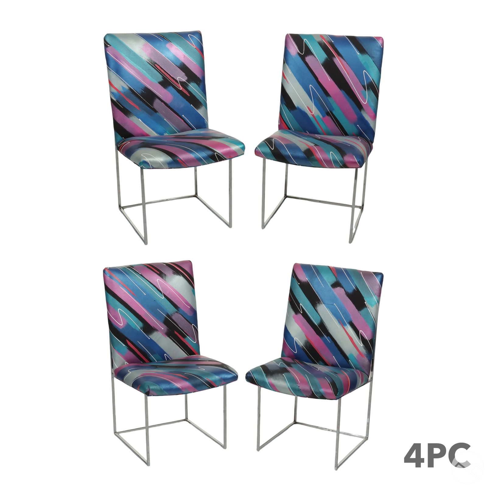 Milo Baughman Style Chrome Upholstered Chairs SET (1 of 6)