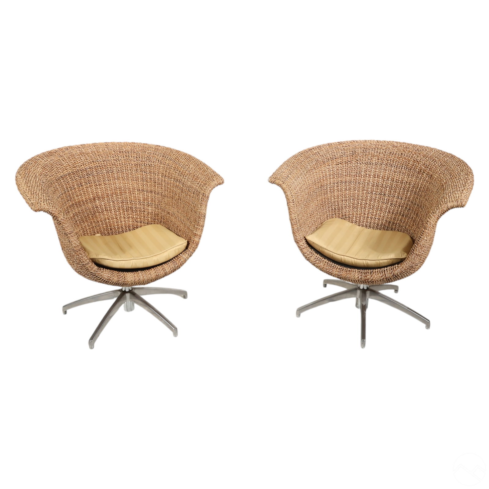Pair of Vintage Natural Fiber Rattan Swivel Chairs (1 of 7)