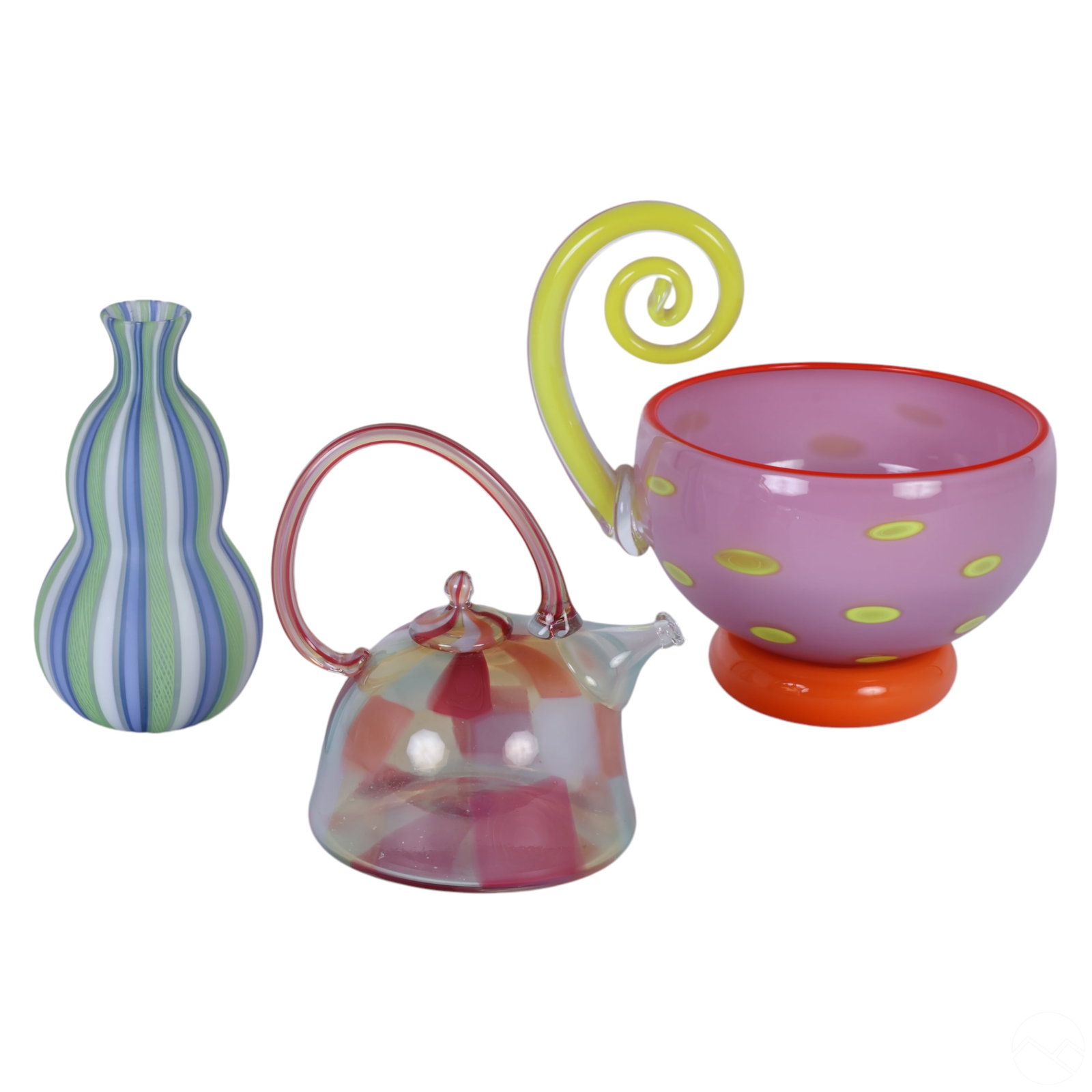 Studio Art Glass Vase Bowl Teapot 3pc LOT SIGNED (1 of 9)