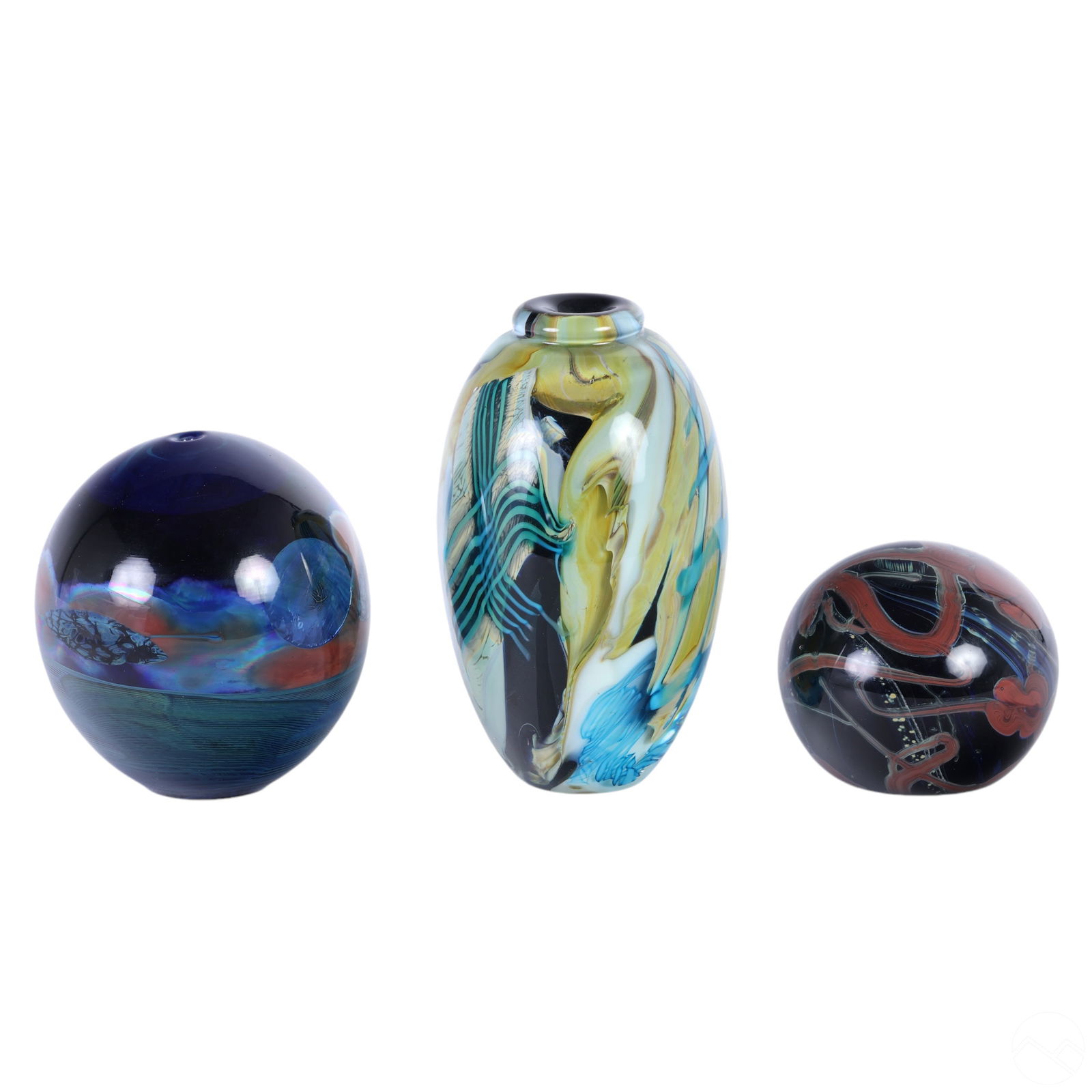 Studio Art Glass Vase and Paperweights 3pc SIGNED (1 of 9)