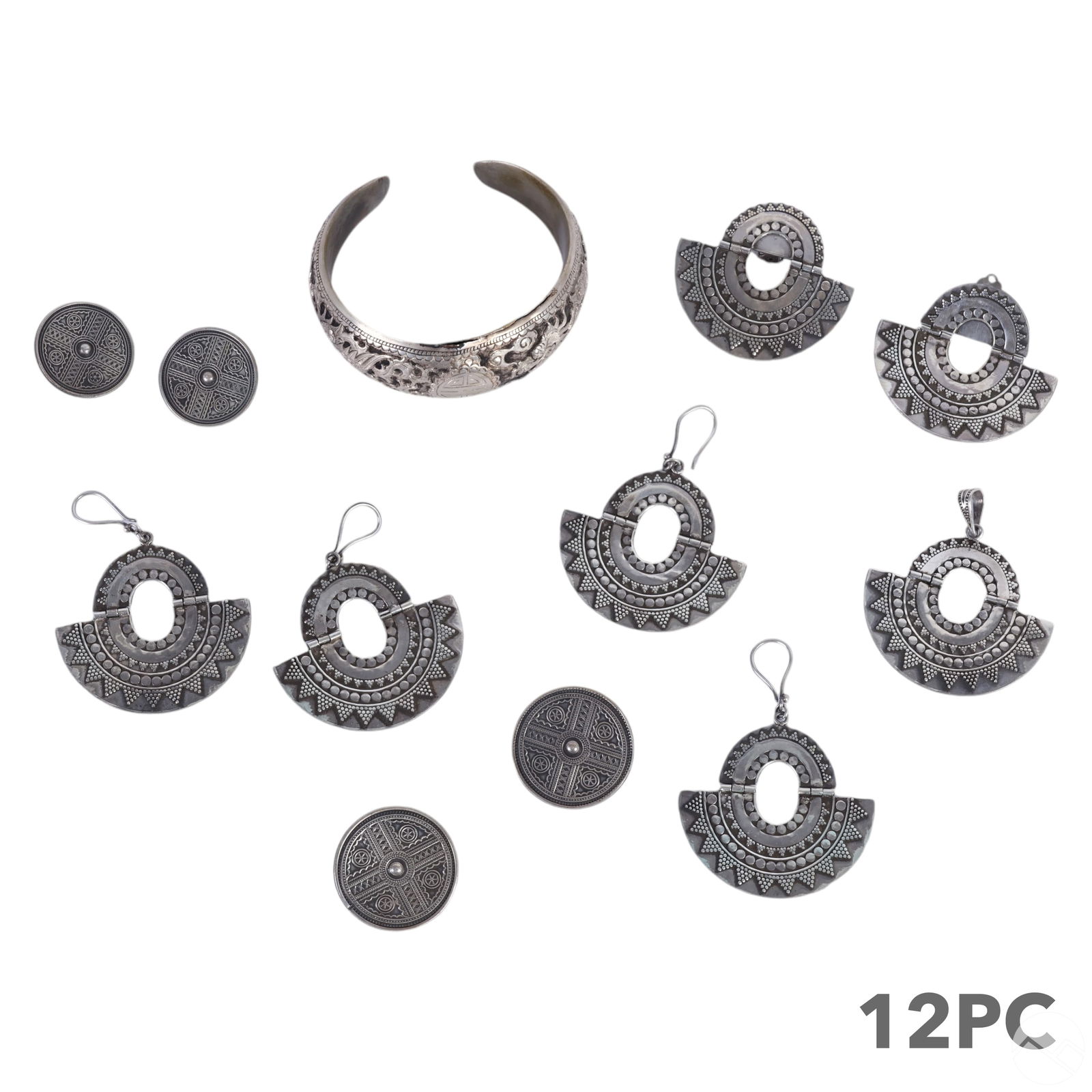 Silver Tribal Earring Bracelet & Pendant 12pc LOT (1 of 5)