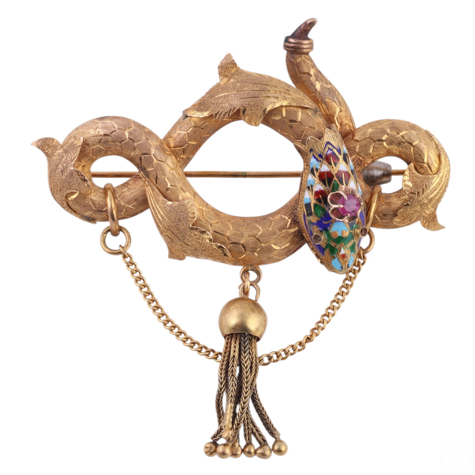 14k Gold Enameled Antique Coiled Snake Brooch 19g. (1 of 6)