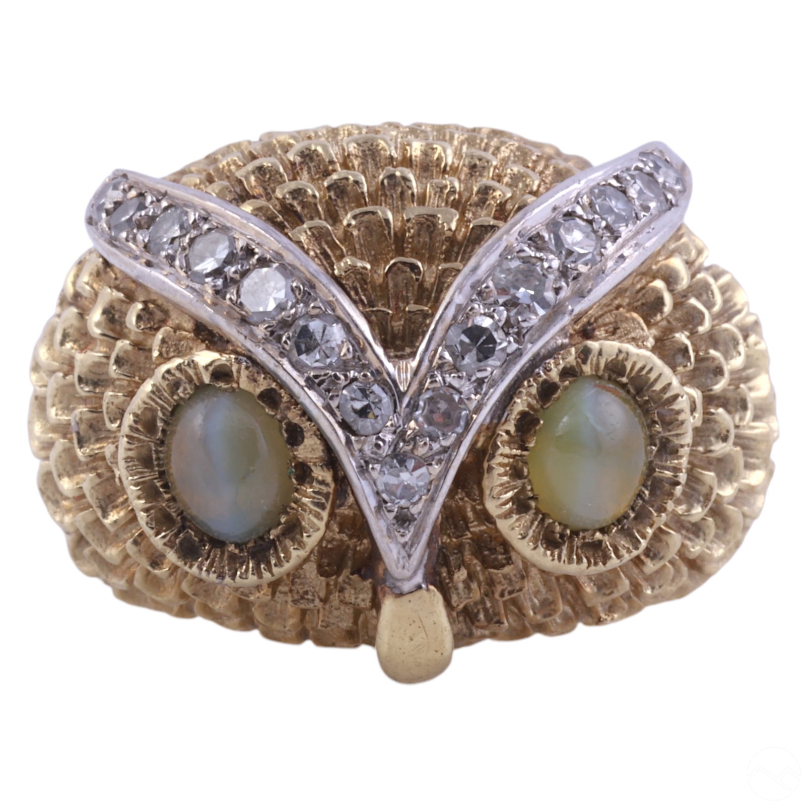 14k Cats Eye Chrysoberyl Diamond Owl Sz 5 Ring 15g (1 of 7)