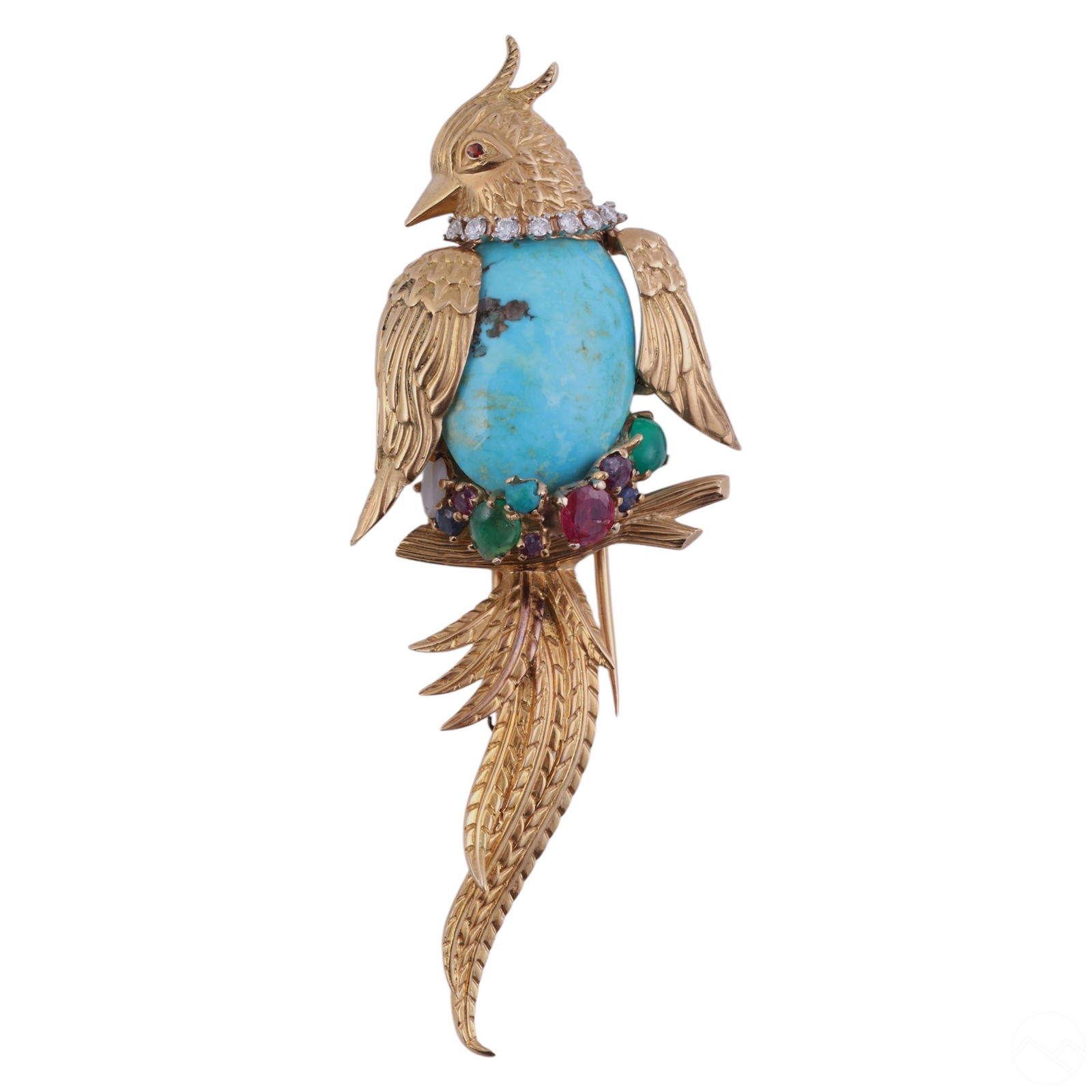18k Gold Turquoise Diamond Gemstone Bird Pin 26g. (1 of 7)