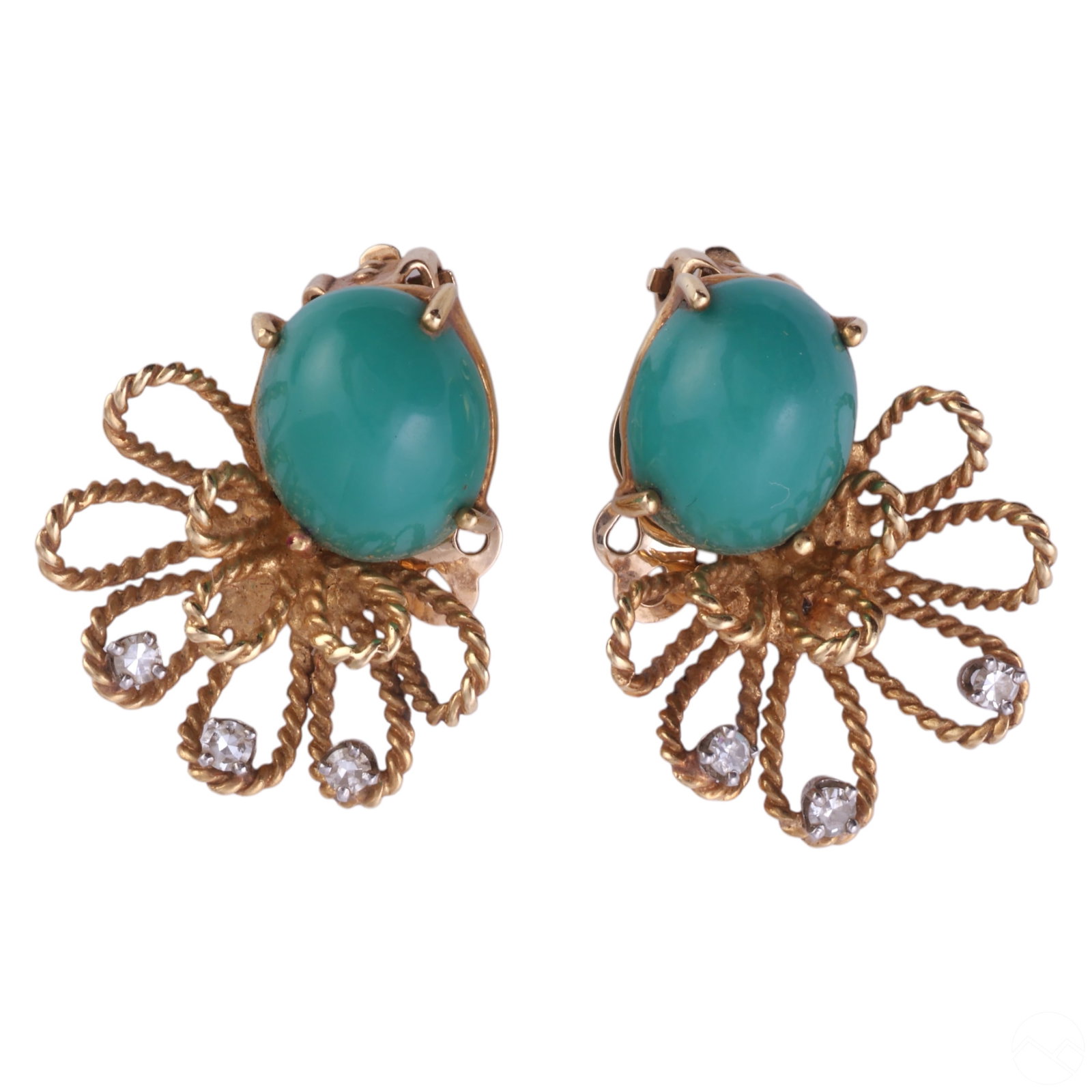 14k Gold Turquoise and Diamond Clip-On Earrings (1 of 5)