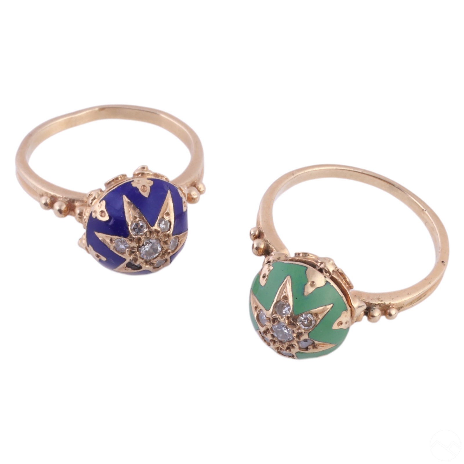 Two 14k Gold Enamel & Diamond Star Ring Size 5 (1 of 9)