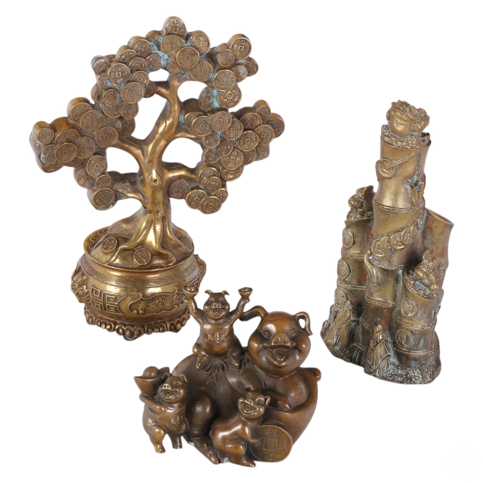 Chinese Export Bronze Wealth Tree Bamboo & Pig LOT (1 of 10)