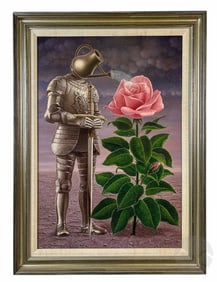 Gervasio Gallardo b.1934 Surreal Knight w/ Rose Painting
