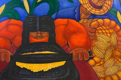 Gilberto Guzman (b.1945) Corn Workers Painting