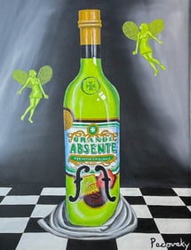 John Pacovsky b.1950 Man Ray Absente Ad Painting