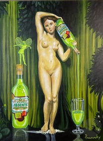 John Pacovsky b.1950 Nude Absente Bottle Painting