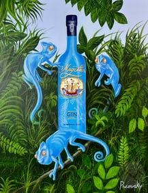 John Pacovsky b.1950 Magellan Gin Chameleon Ad Painting