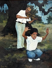 George Rodrigue (American, 1944-2013) Zydeco Stepping (1988) Oil Painting