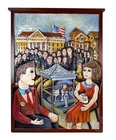 Mary Shelley (American, b.1950) Absolut, Clinton House Wood Folk Art Relief