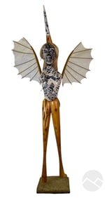 Patrice Chambrier b.1964 Wood & Raku Winged Statue