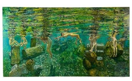 Maria Filopoulou b.1964 Swimmers Realism Painting