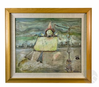 Surreal Abstract Flying Clown Seascape Painting