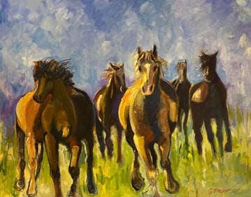Gena Brodie 20C Last of the Wild Ones Oil Painting