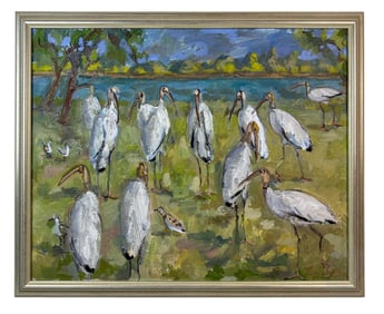 René Guerin 1936-2023 Wading Water Birds Painting
