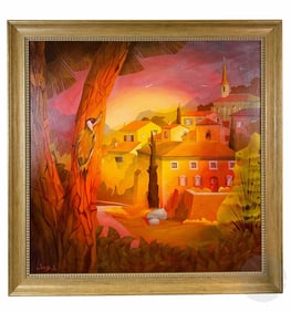 Cedric Lucas 20C. Surreal Bird Landscape Painting