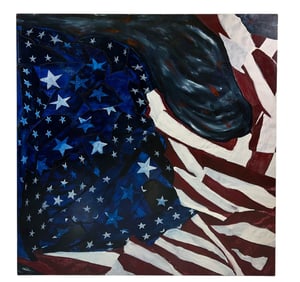 Robert M. Lambert 20C. American Flag Oil Painting