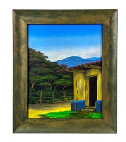 J Rogelio 20C. Rustic House Landscape Oil Painting