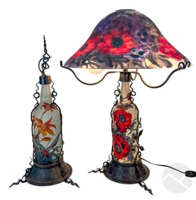 Ulla Darni b1937 Reverse Painted Lamp & Bottle LOT