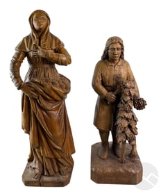 Antique Wooden Statues Woman & Grape Harvester LOT