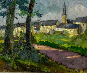 Adolphe Decamps b.1919 Village Landscape Painting