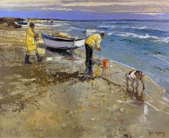 Andre Deymonaz 1946-2019 Beach Fisherman Painting