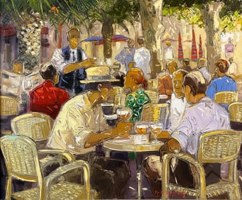Andre Deymonaz 1946-2019 Parisian Bistro Painting