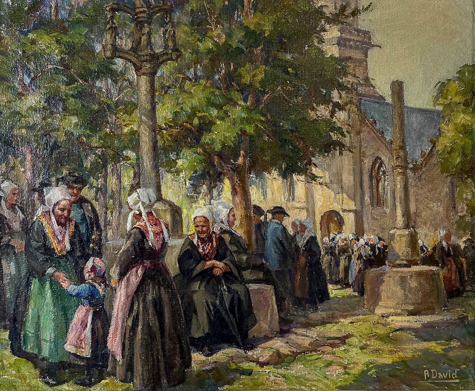 A. David Antique French Figural Landscape Painting (1 of 7)