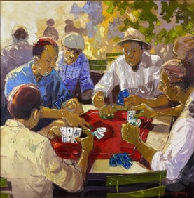 Andre Deymonaz 1946-2019 Playing Game Oil Painting