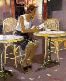 Andre Deymonaz 1946-2019 Woman at Cafe Painting