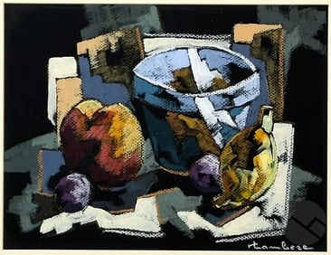 Pierre Lambert b.1929 Fruit Bowl Still Life Pastel