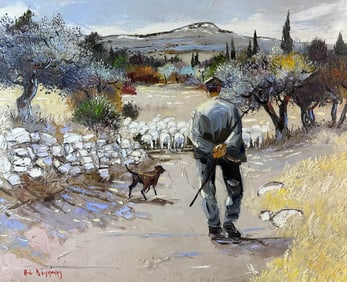 Andre Deymonaz 1946-2019 Shepard and Dog Painting